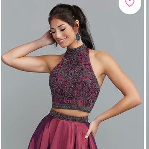 Short Two-Piece Beaded Homecoming Dress